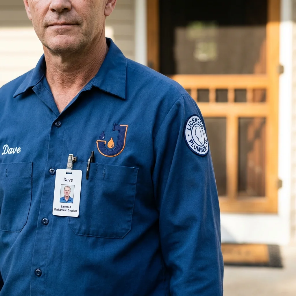 Licensed plumber showing ID badge in Quincy, WA