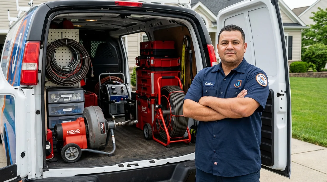 Professional drain cleaning equipment and Johns Plumbing LLC plumber in Quincy