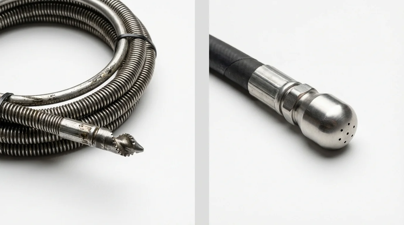 Drain snake cable and hydro jetting nozzle used for drain cleaning in Quincy, WA