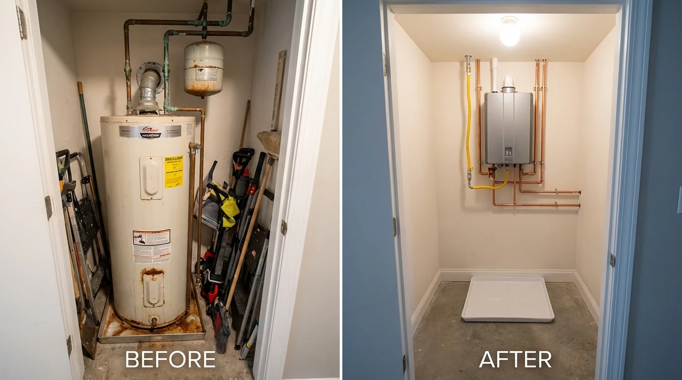 Tank water heater versus wall-mounted tankless unit comparison for Quincy, WA homeowners