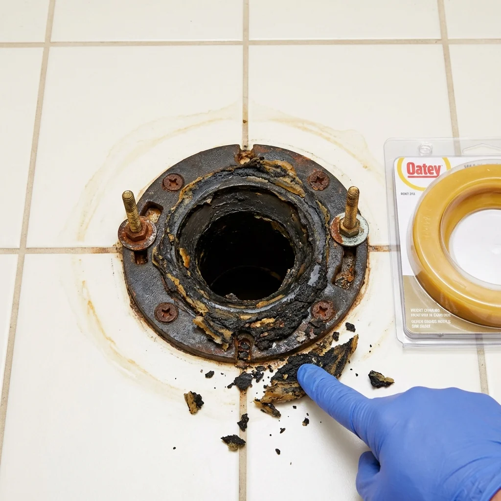 Failed wax ring showing water seepage at the base of a toilet in a Quincy, WA home