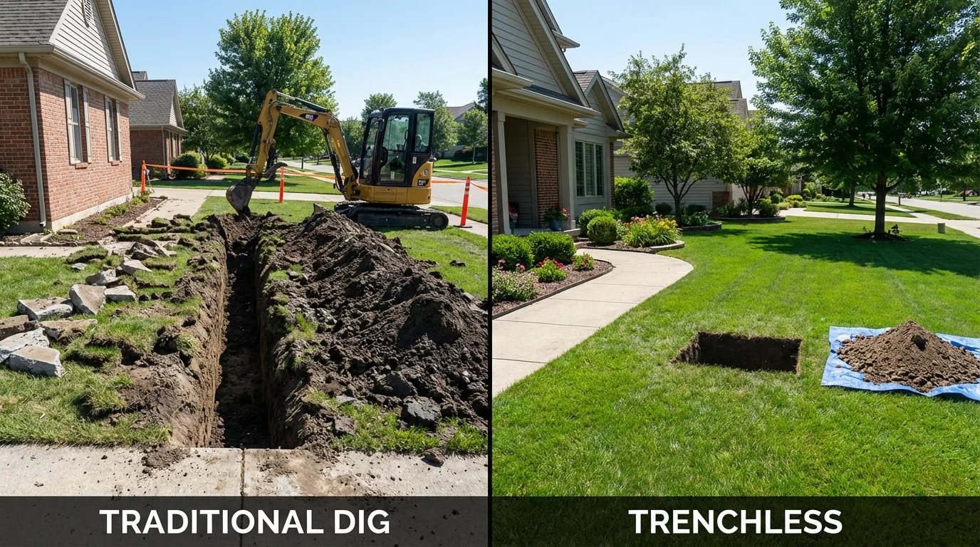 Trenchless sewer repair with minimal yard damage versus traditional excavation in Quincy, WA